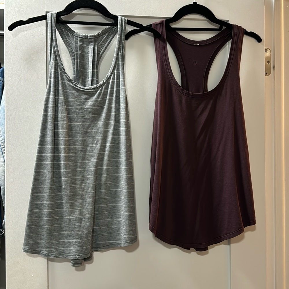 Lululemon Love Tank Tops Size 4 Gray/White Stripe and Blsck Cherry